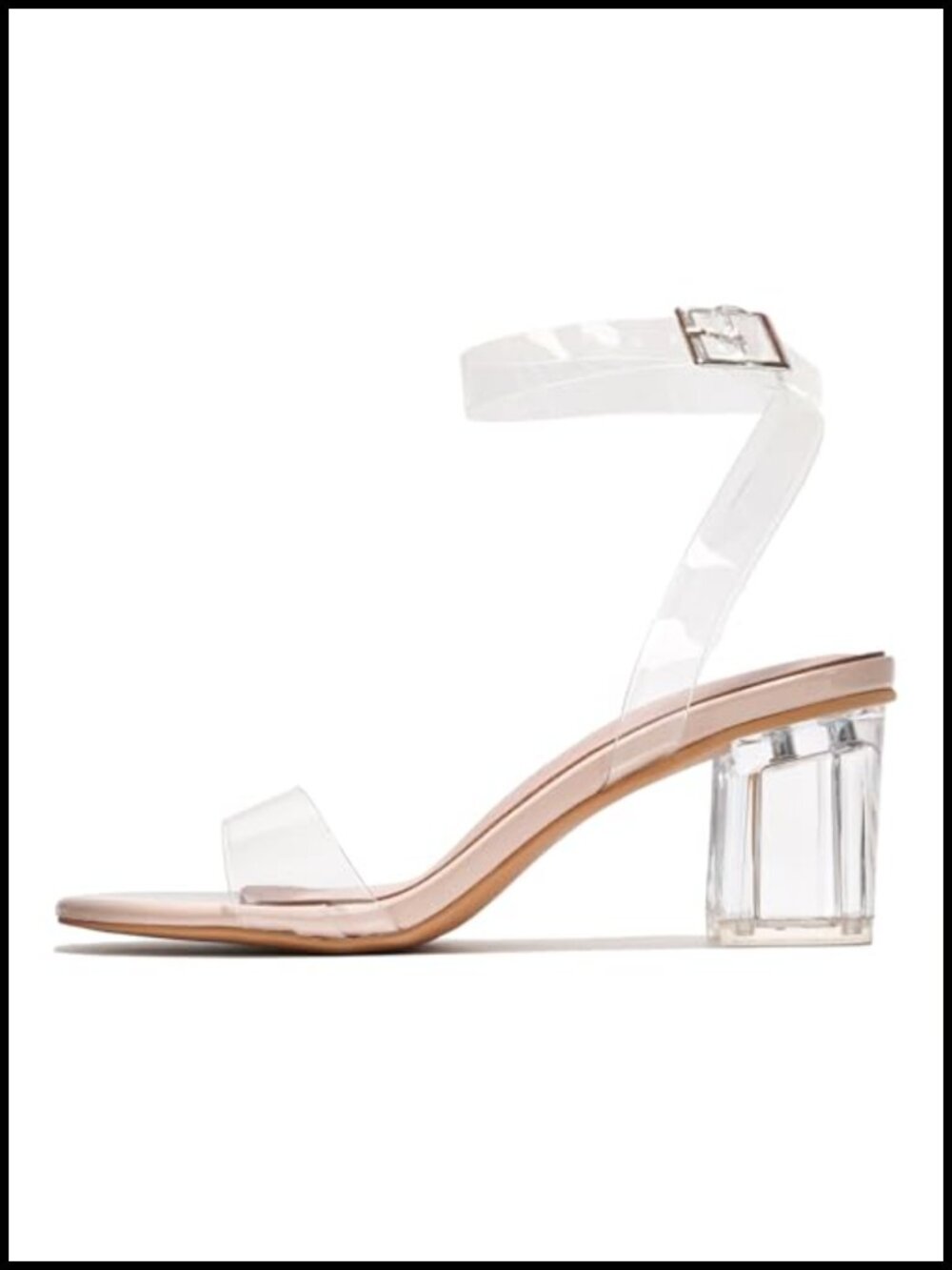 Clear Chunky Heels - 2.5 inch Block Heel Sandals with Ankle Strap